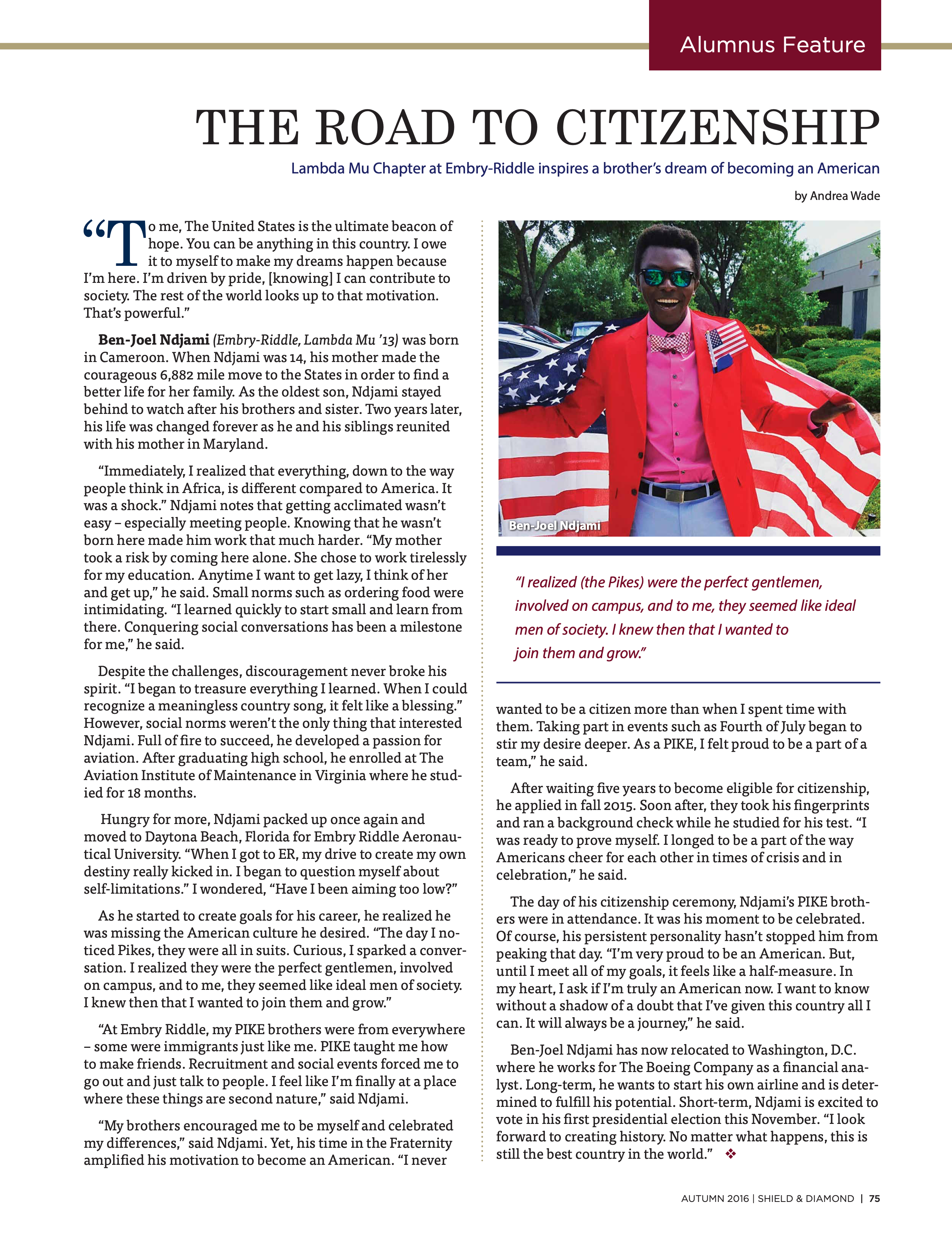 Alumnus Feature: the Road To Citizenship, Autumn 2016